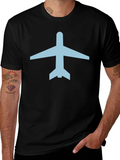 Airplane Graphic Tee - Black Cotton Crew Neck T-Shirt