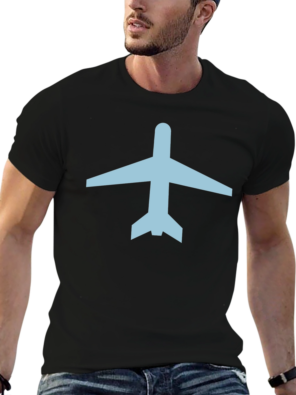 Airplane Graphic Tee - Black Cotton Crew Neck T-Shirt
