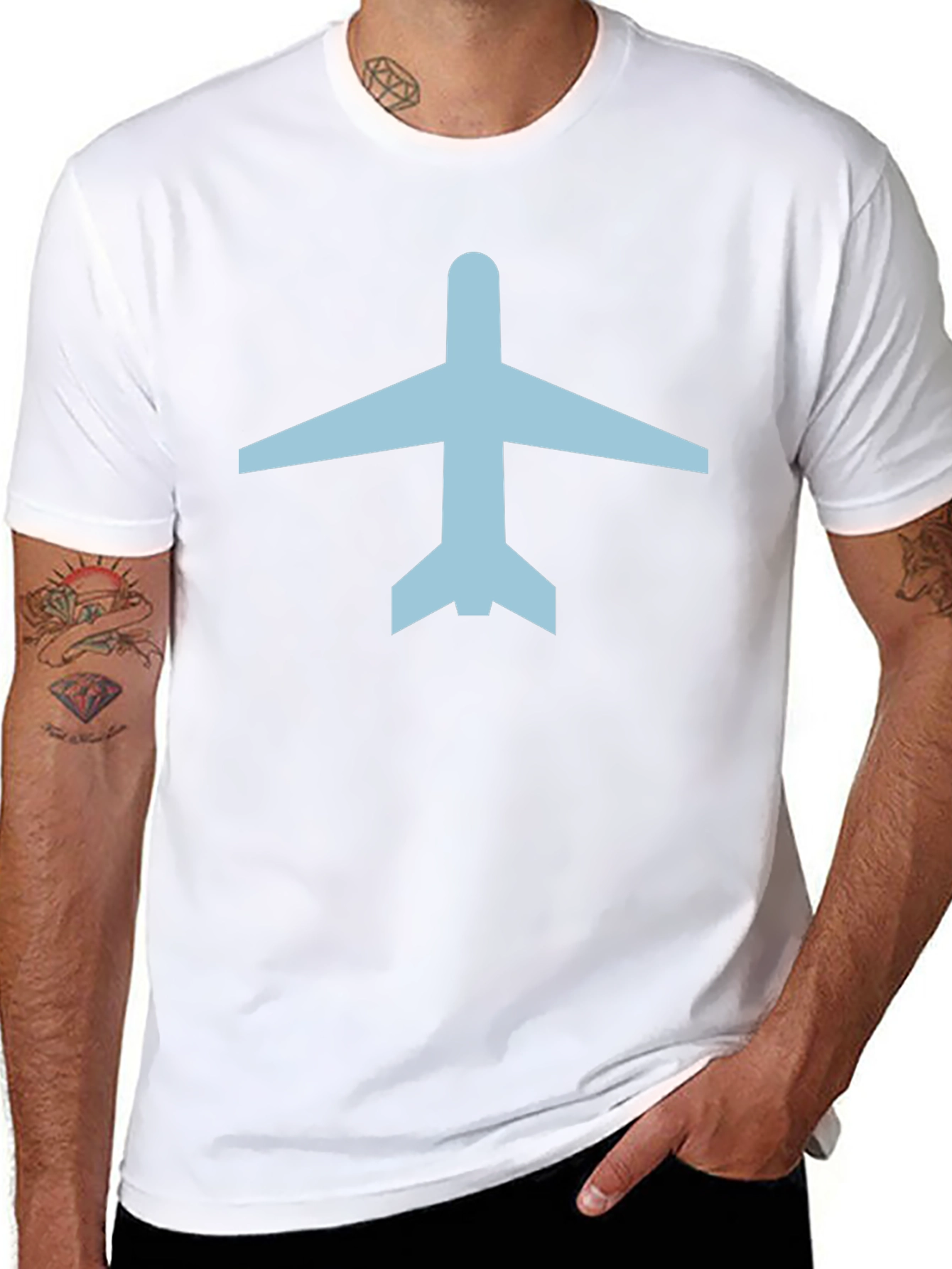 Airplane Graphic Tee - Black Cotton Crew Neck T-Shirt