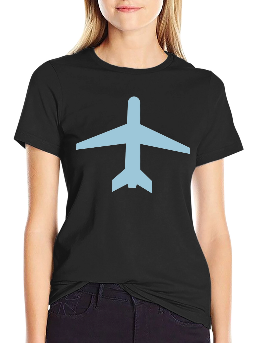 Airplane Graphic Tee - Black Cotton Crew Neck T-Shirt