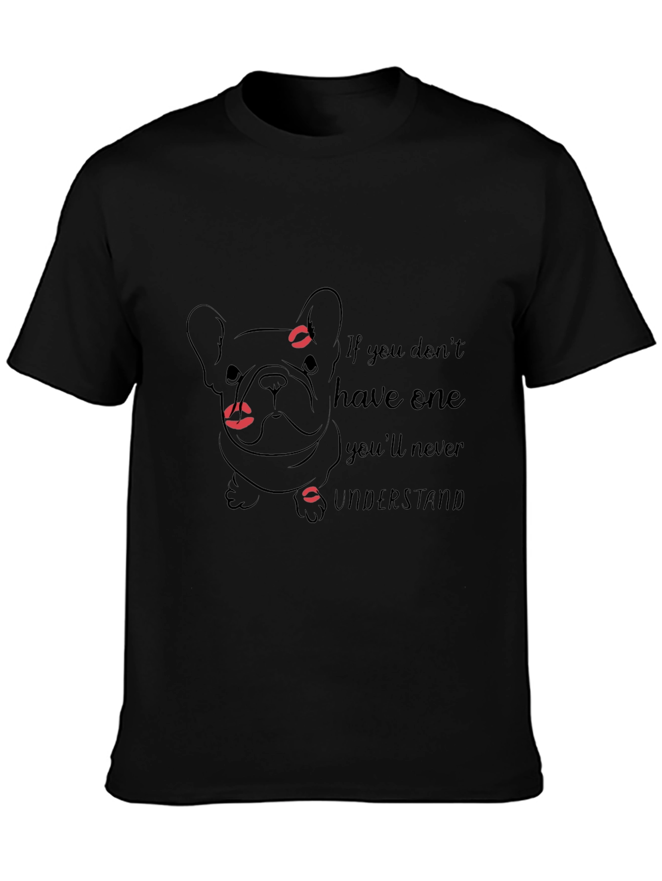 French Bulldog Lips Print Black T-Shirt