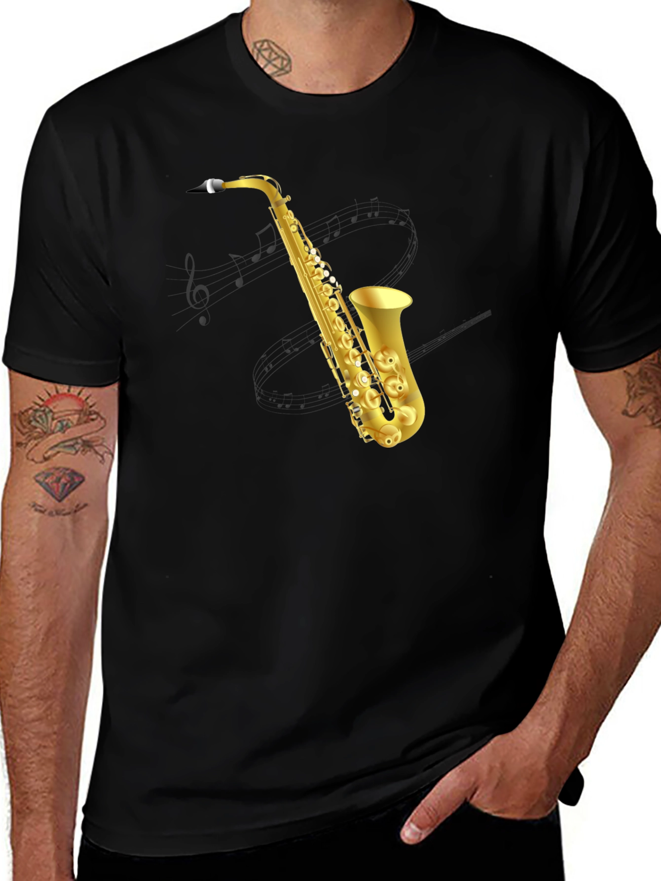 Saxophone Graphic Tee - Musicians Black T-Shirt