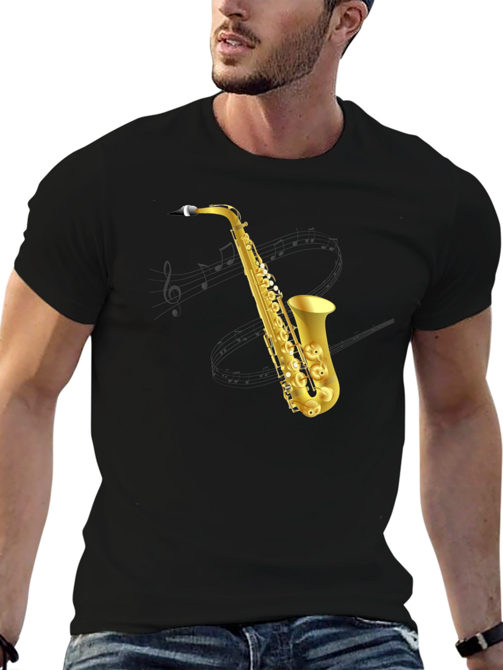 Saxophone Graphic Tee - Musicians Black T-Shirt