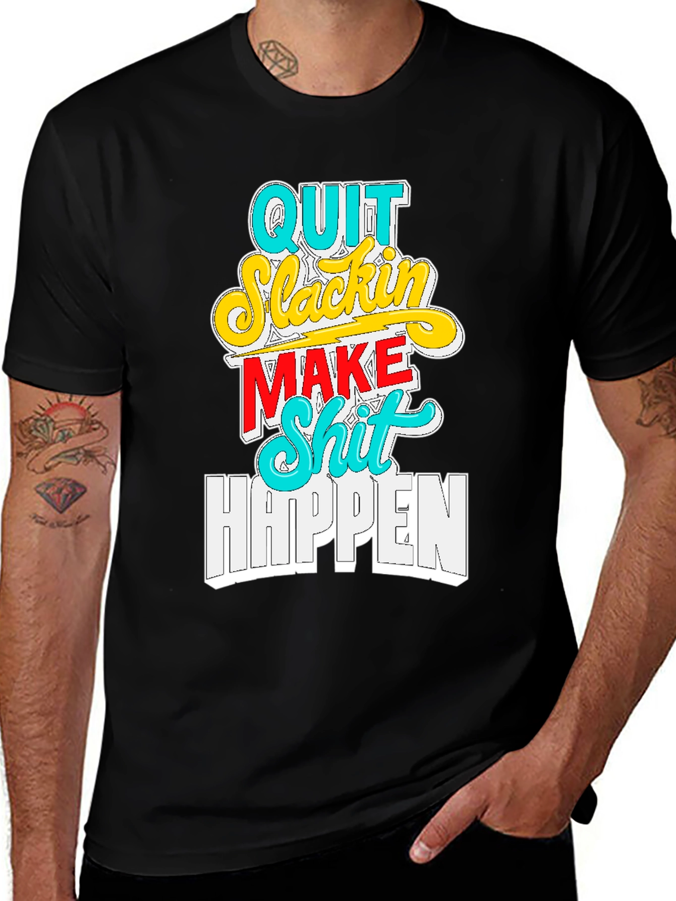 Quit Slackin Graphic Tee - Motivational Black T-Shirt