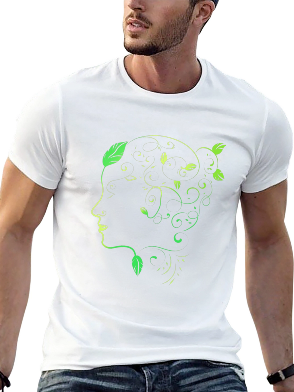 Natures Profile Tee - Artistic Green Leaf Design