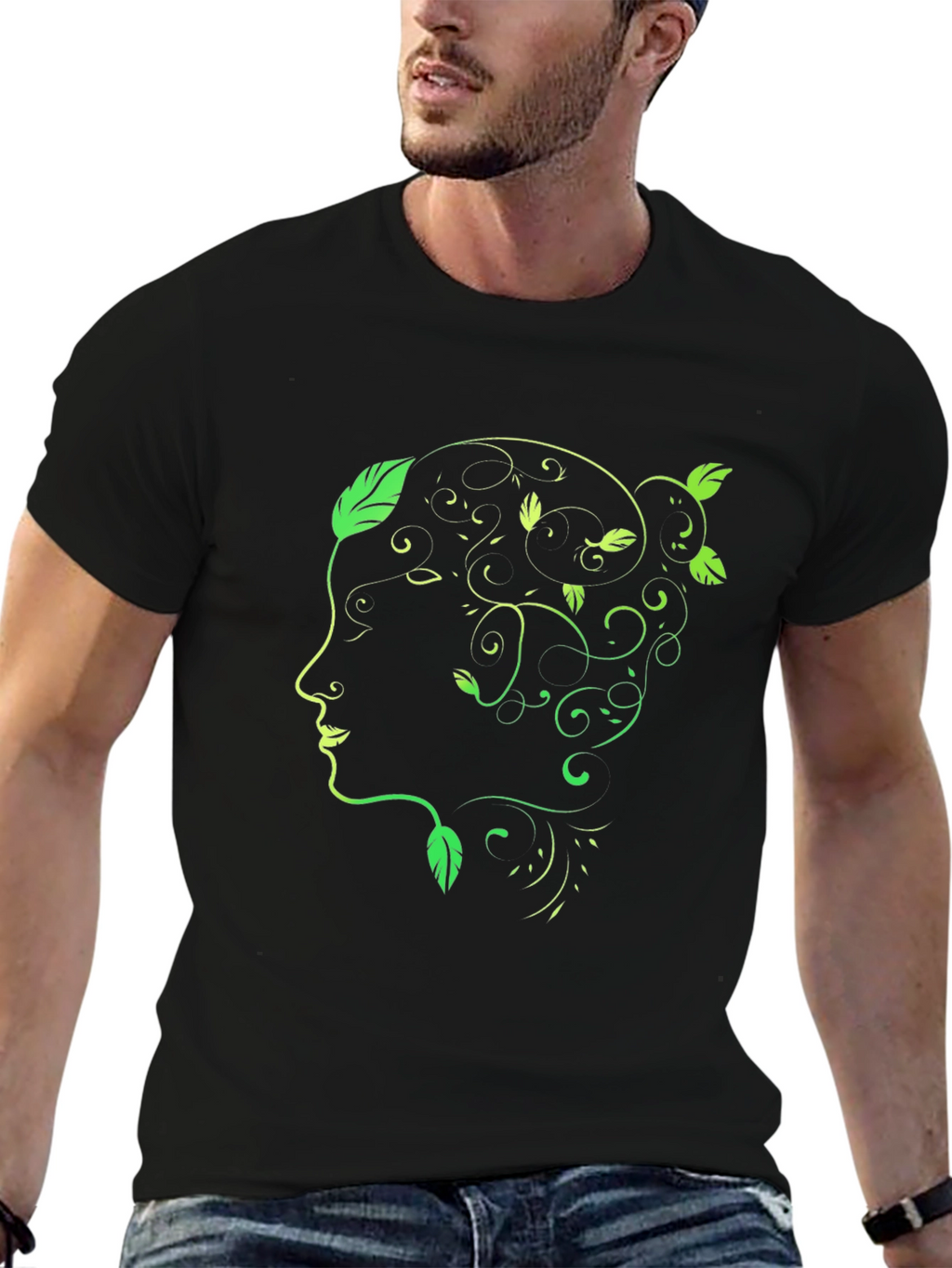 Natures Profile Tee - Artistic Green Leaf Design