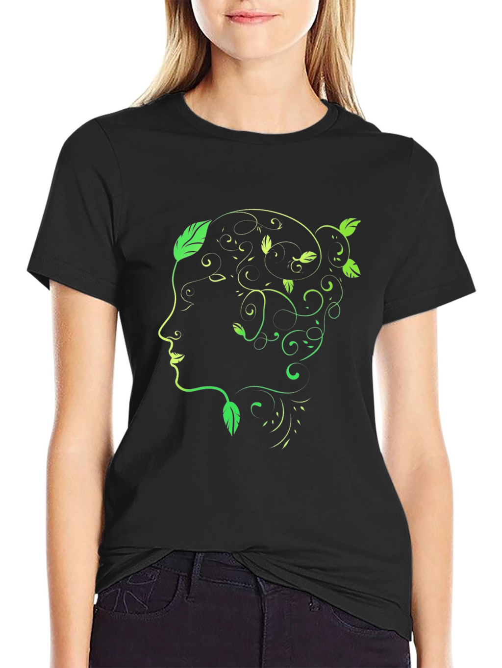 Natures Profile Tee - Artistic Green Leaf Design
