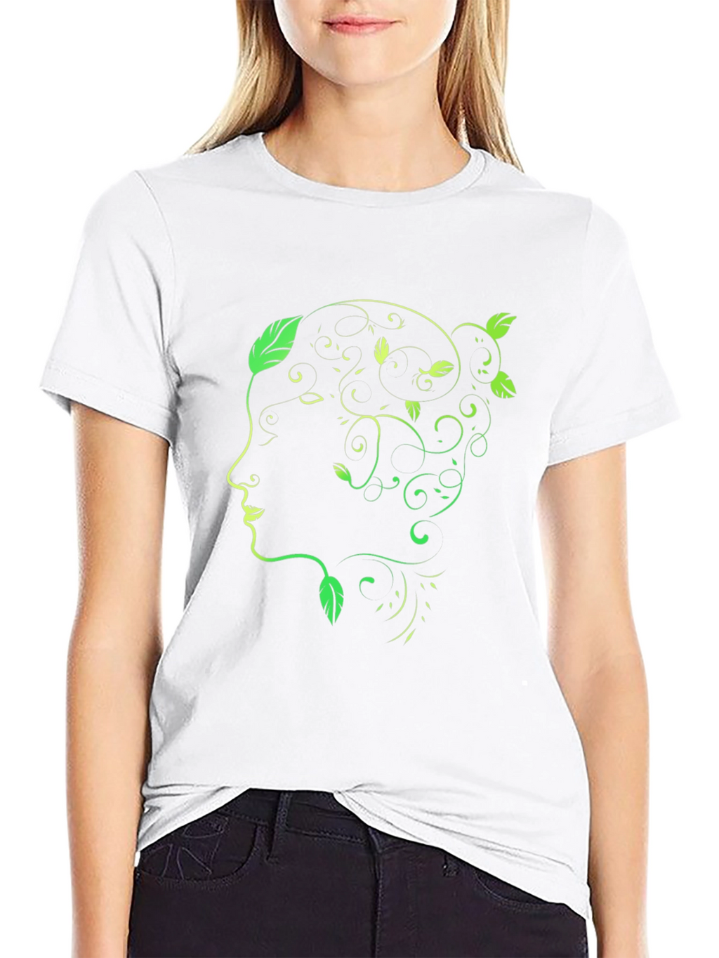 Natures Profile Tee - Artistic Green Leaf Design