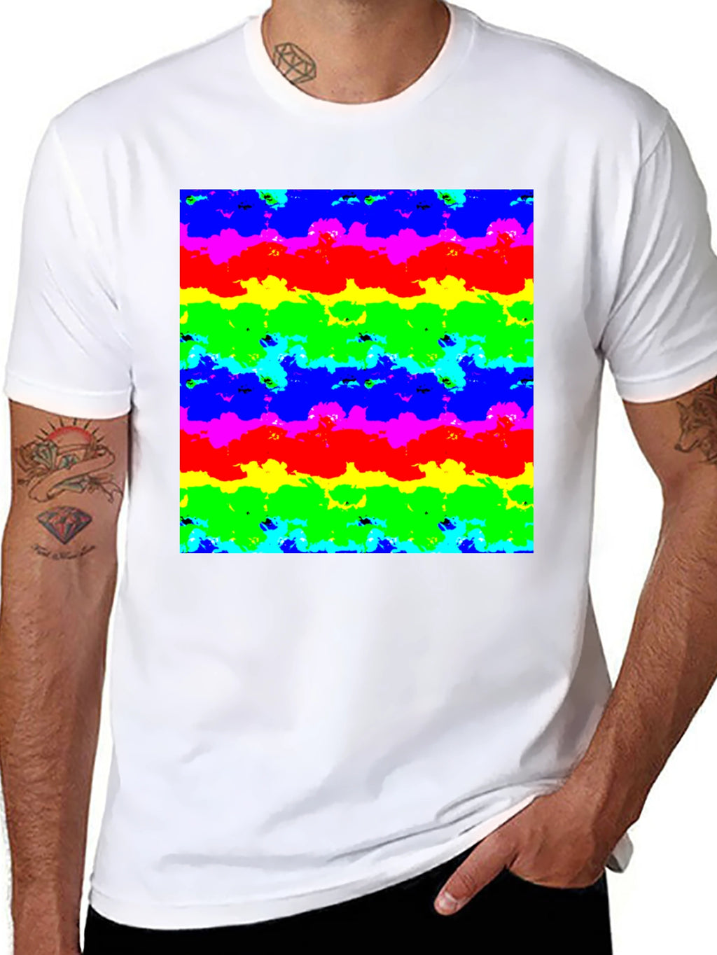 Rainbow Cloud Art Graphic Black T-Shirt