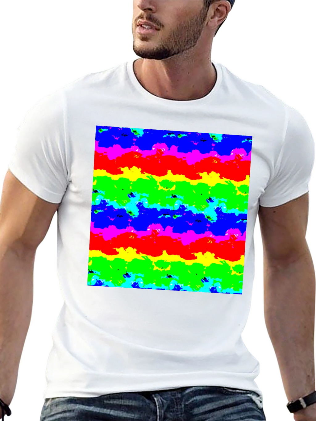 Rainbow Cloud Art Graphic Black T-Shirt