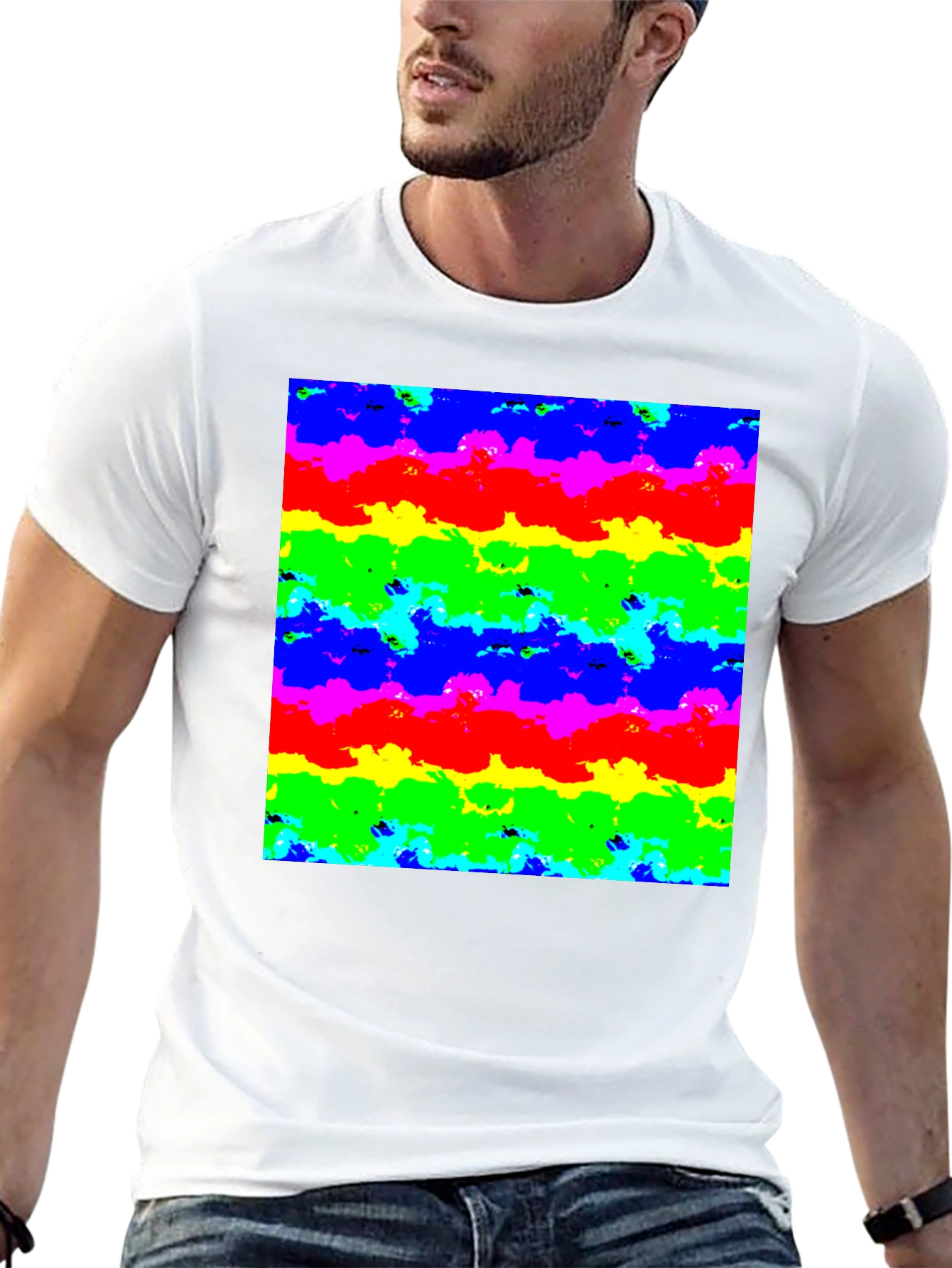 Rainbow Cloud Art Graphic Black T-Shirt