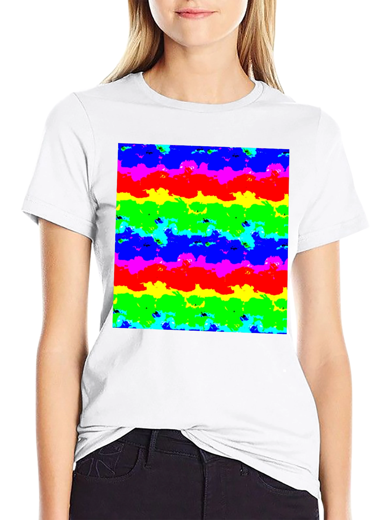 Rainbow Cloud Art Graphic Black T-Shirt