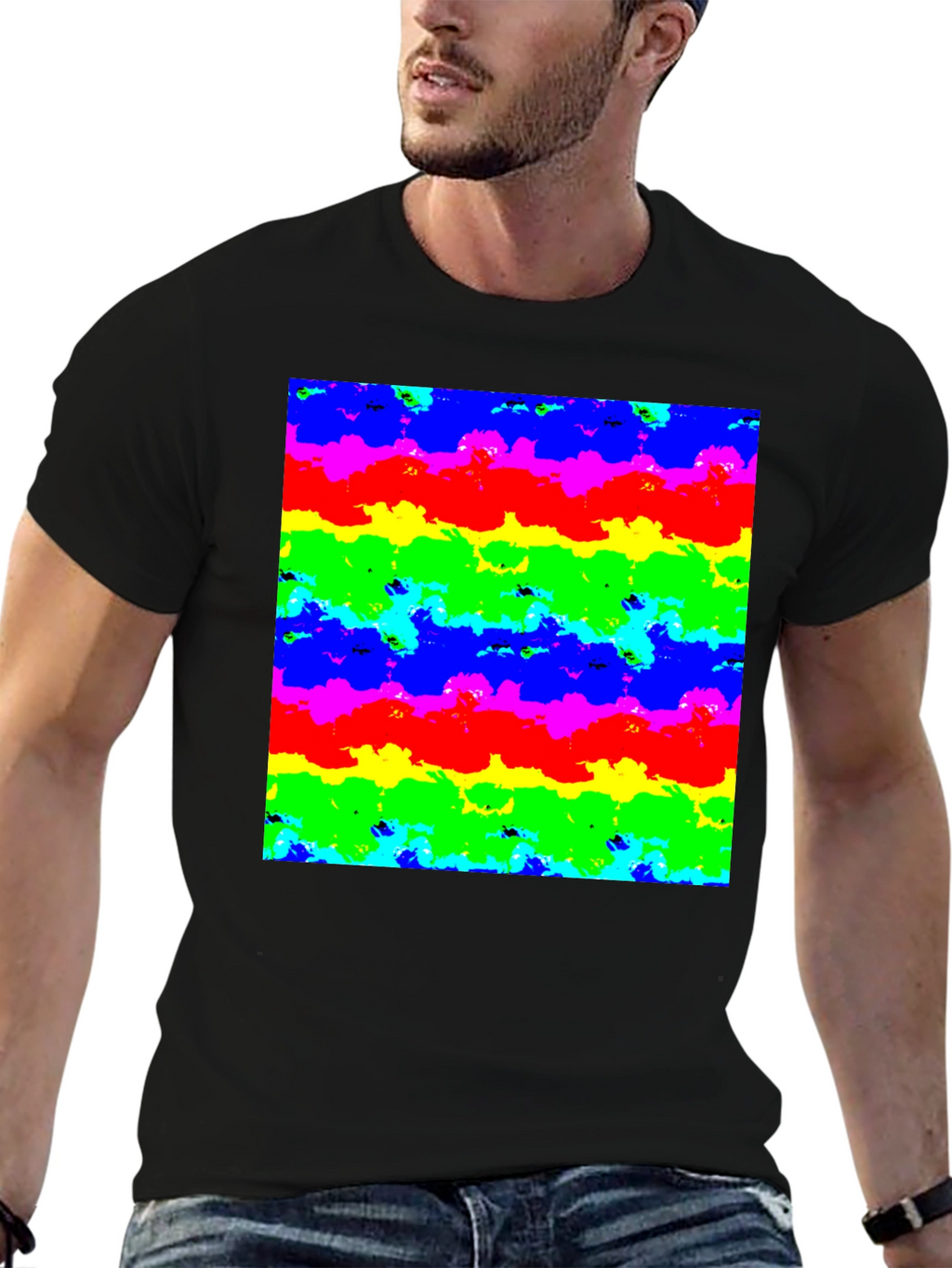 Rainbow Cloud Art Graphic Black T-Shirt