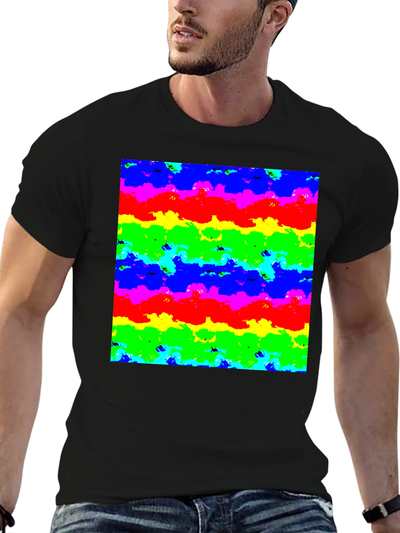 Rainbow Cloud Art Graphic Black T-Shirt