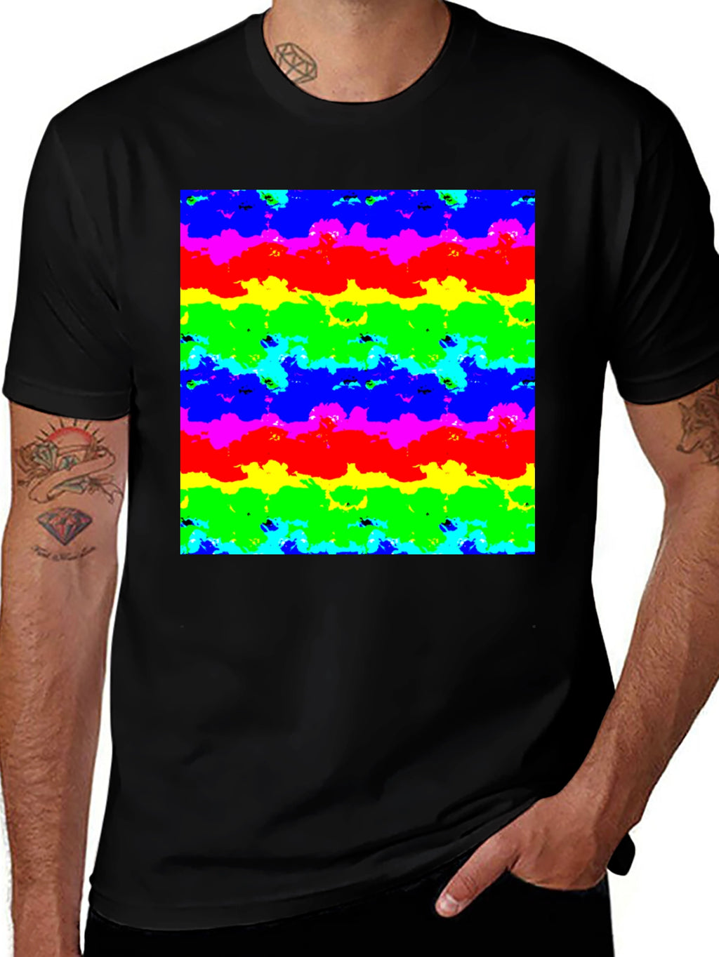 Rainbow Cloud Art Graphic Black T-Shirt