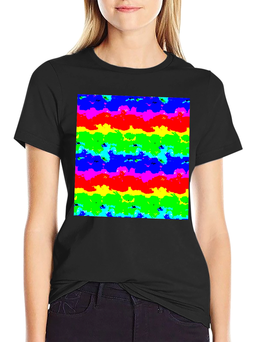 Rainbow Cloud Art Graphic Black T-Shirt