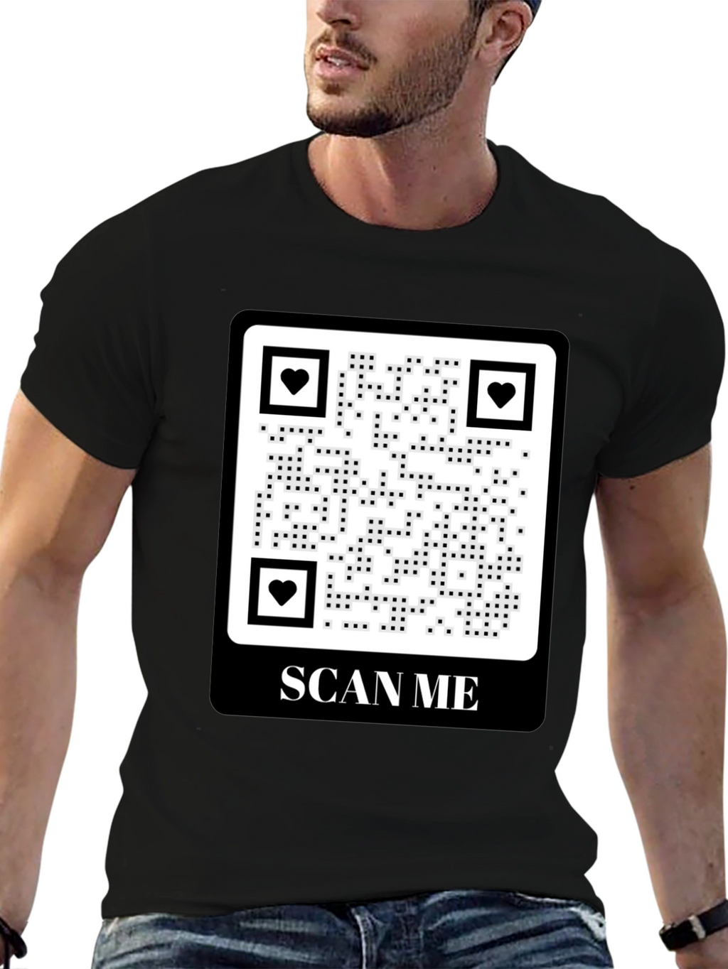 Scan Me QR Code Heart Graphic T-Shirt