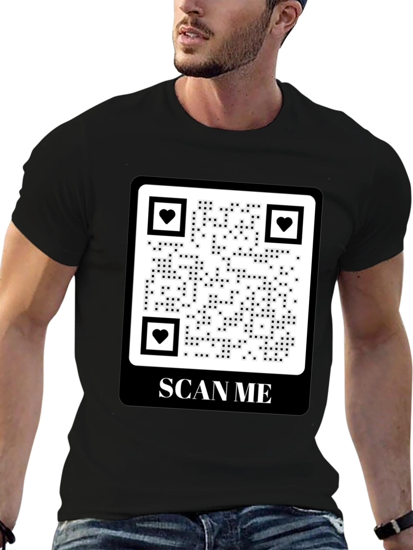 Scan Me QR Code Heart Graphic T-Shirt