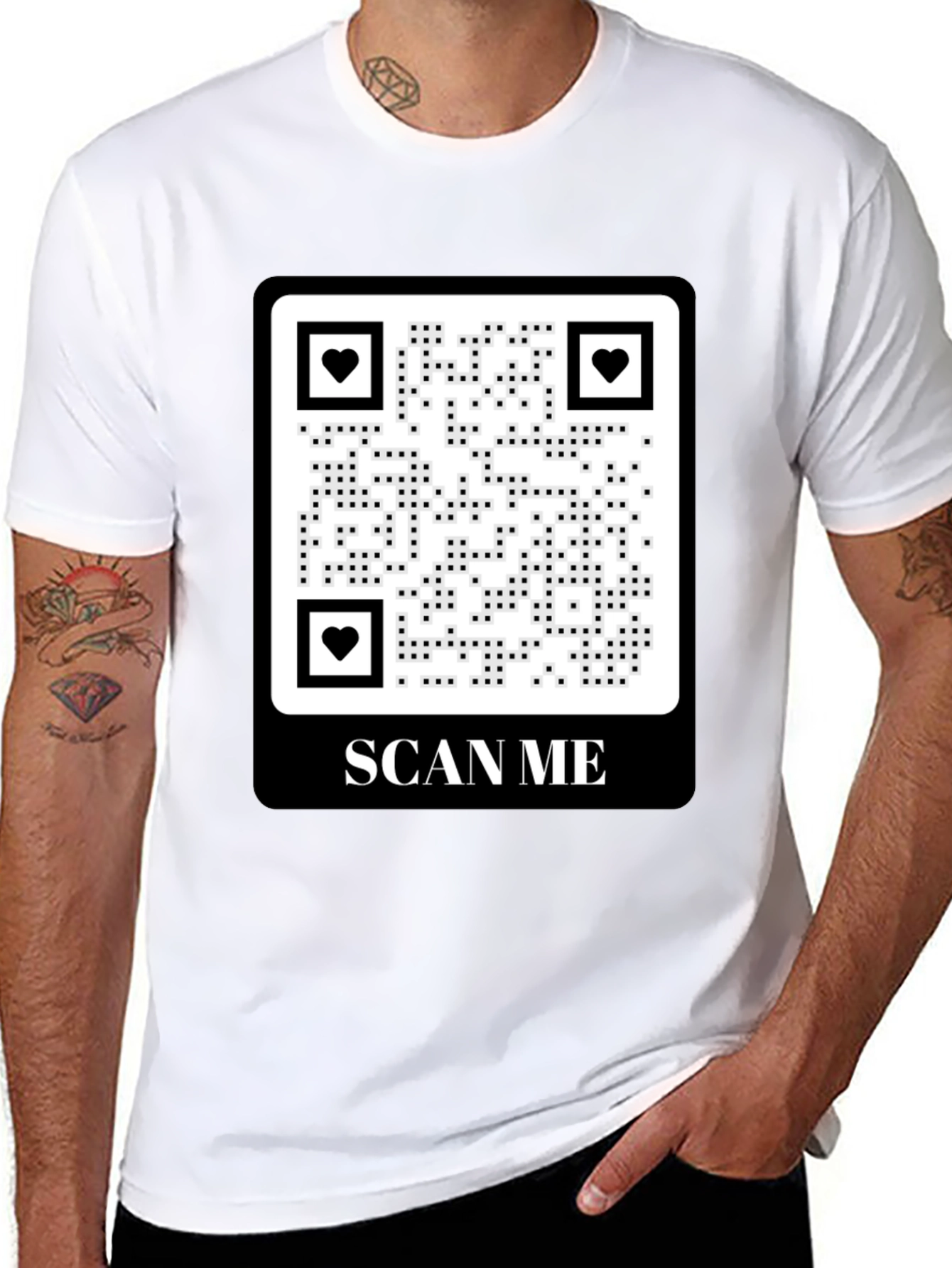Scan Me QR Code Heart Graphic T-Shirt