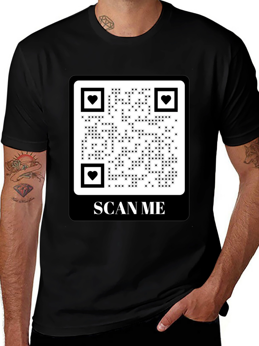 Scan Me QR Code Heart Graphic T-Shirt