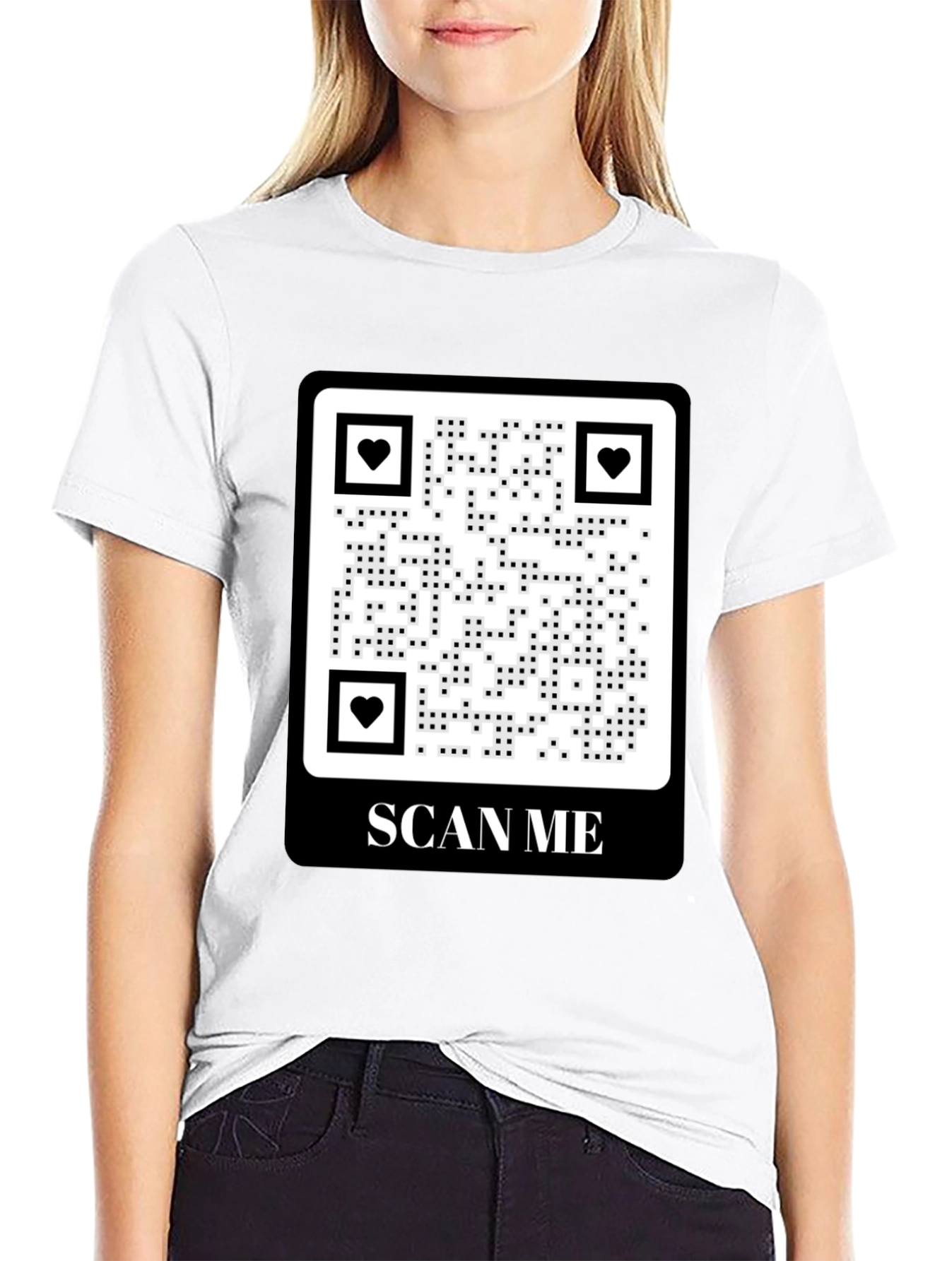 Scan Me QR Code Heart Graphic T-Shirt