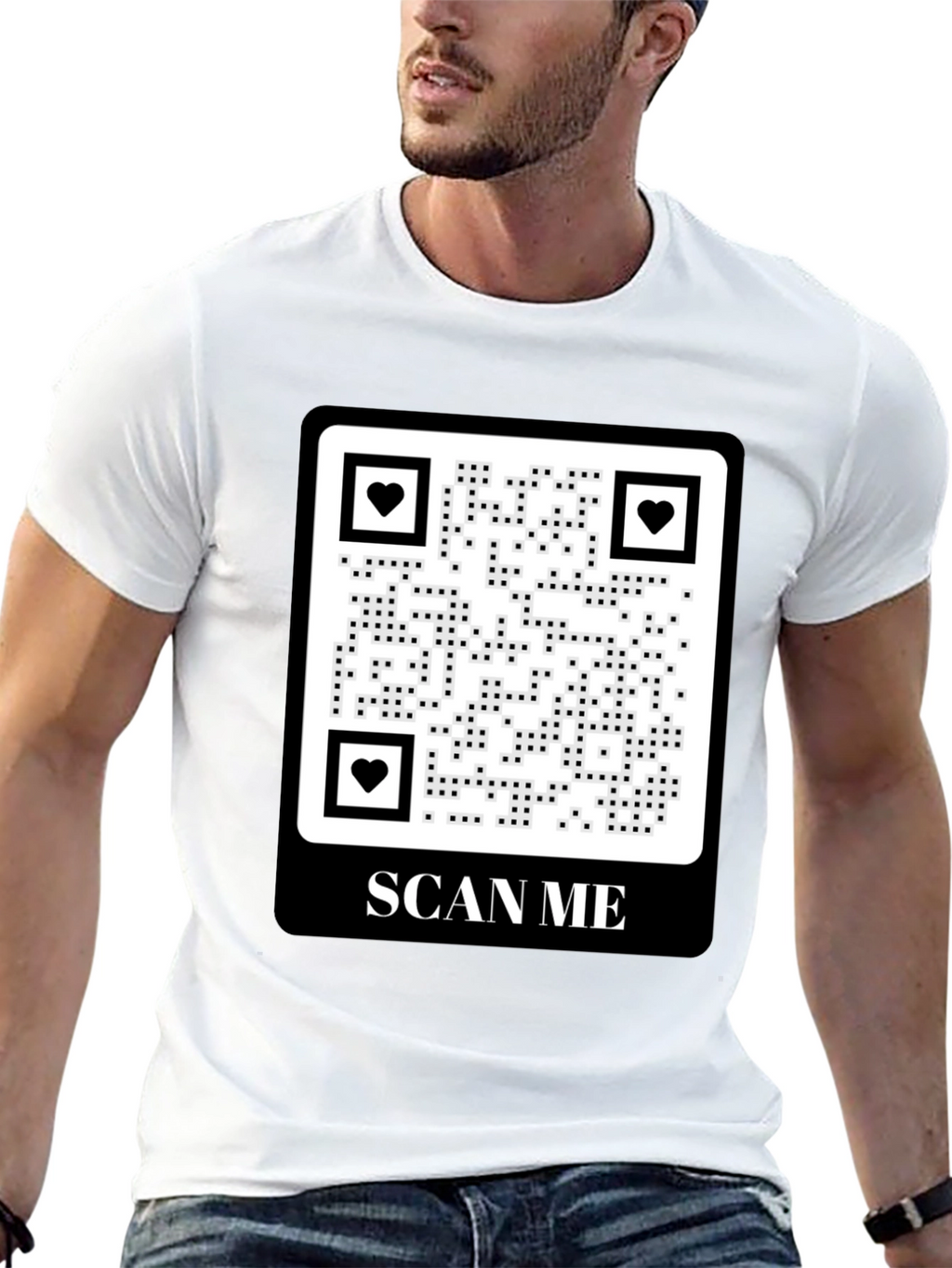 Scan Me QR Code Heart Graphic T-Shirt