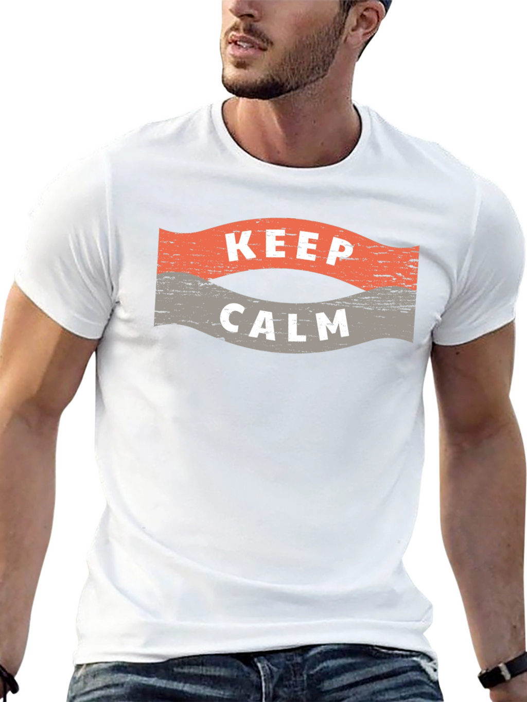 Keep Calm Graphic Print Crew Neck T-Shirt