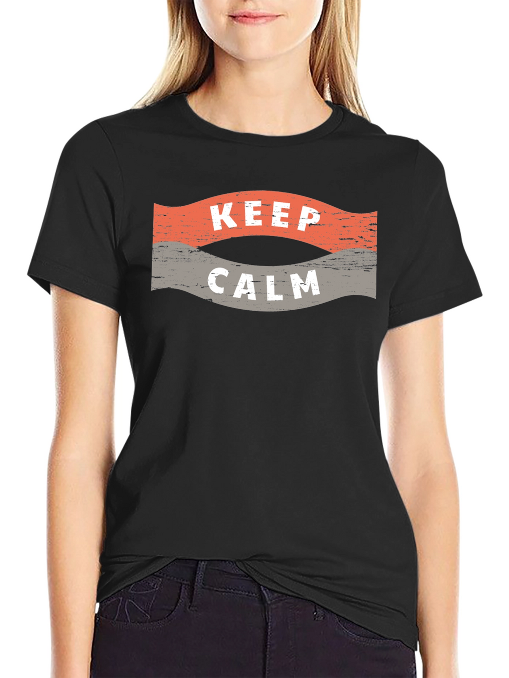 Keep Calm Graphic Print Crew Neck T-Shirt