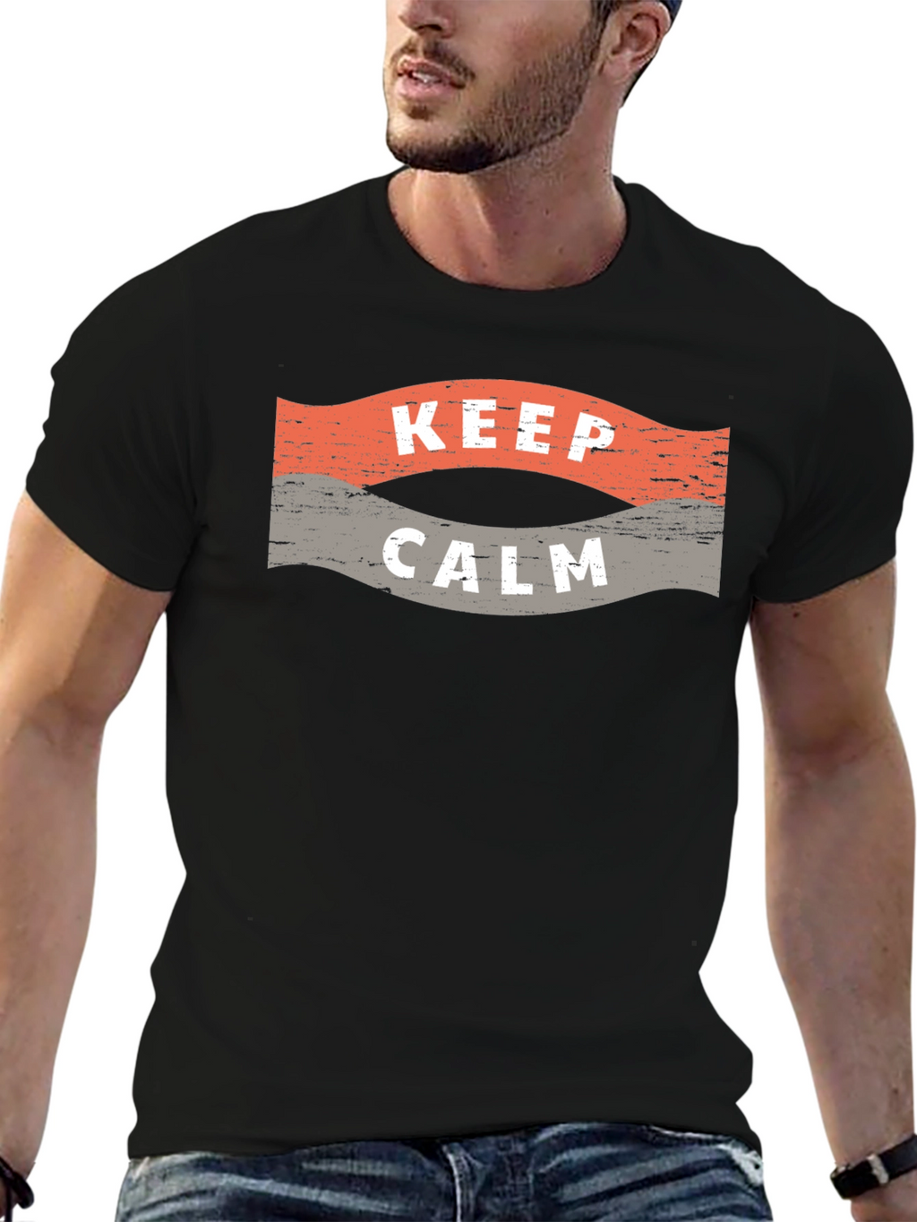 Keep Calm Graphic Print Crew Neck T-Shirt
