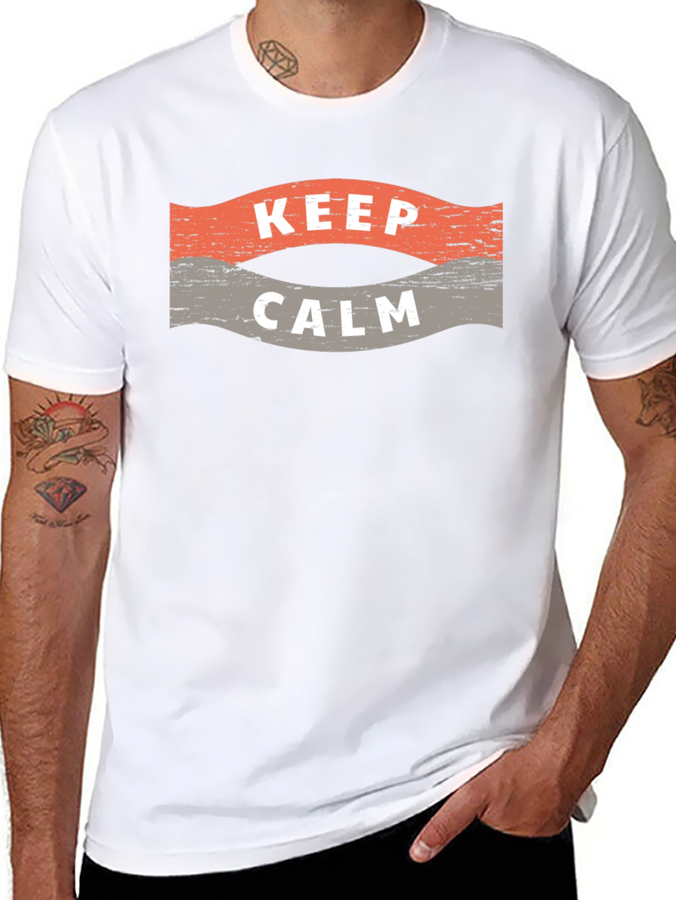 Keep Calm Graphic Print Crew Neck T-Shirt
