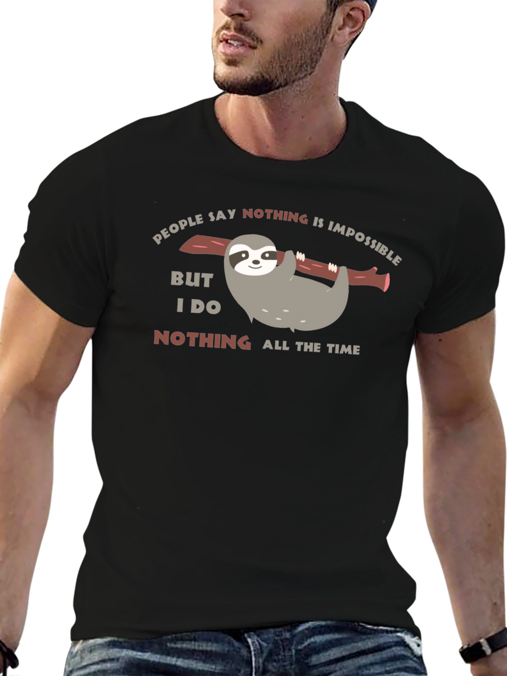 Funny Sloth Nothing All The Time Black T-Shirt