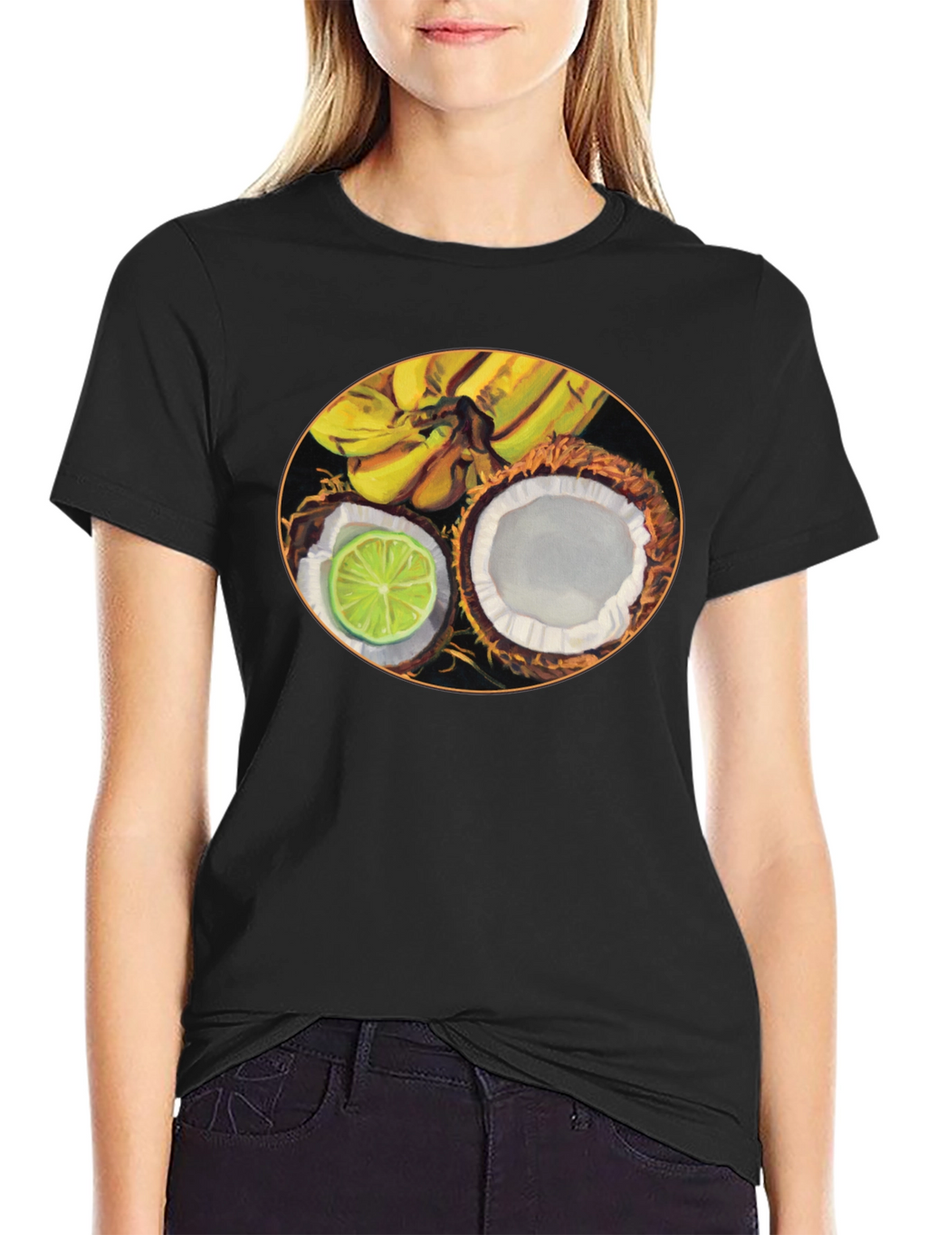 Tropical Fruit Graphic Black T-Shirt