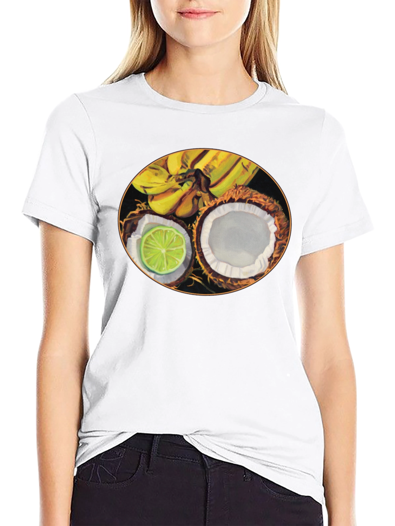 Tropical Fruit Graphic Black T-Shirt
