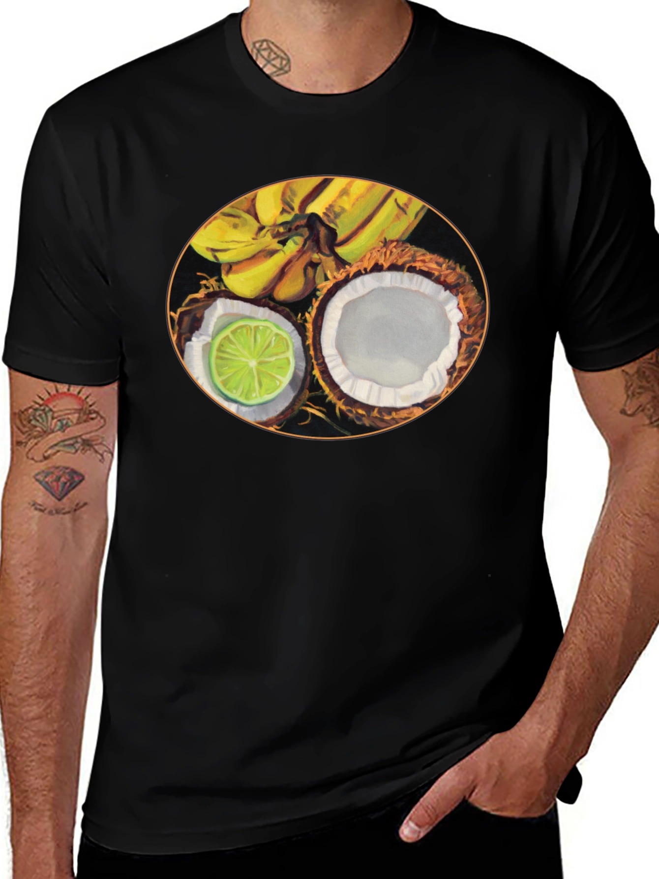 Tropical Fruit Graphic Black T-Shirt