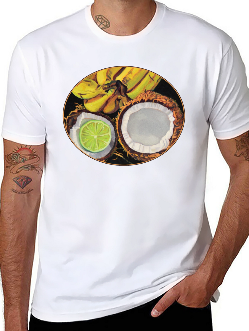 Tropical Fruit Graphic Black T-Shirt