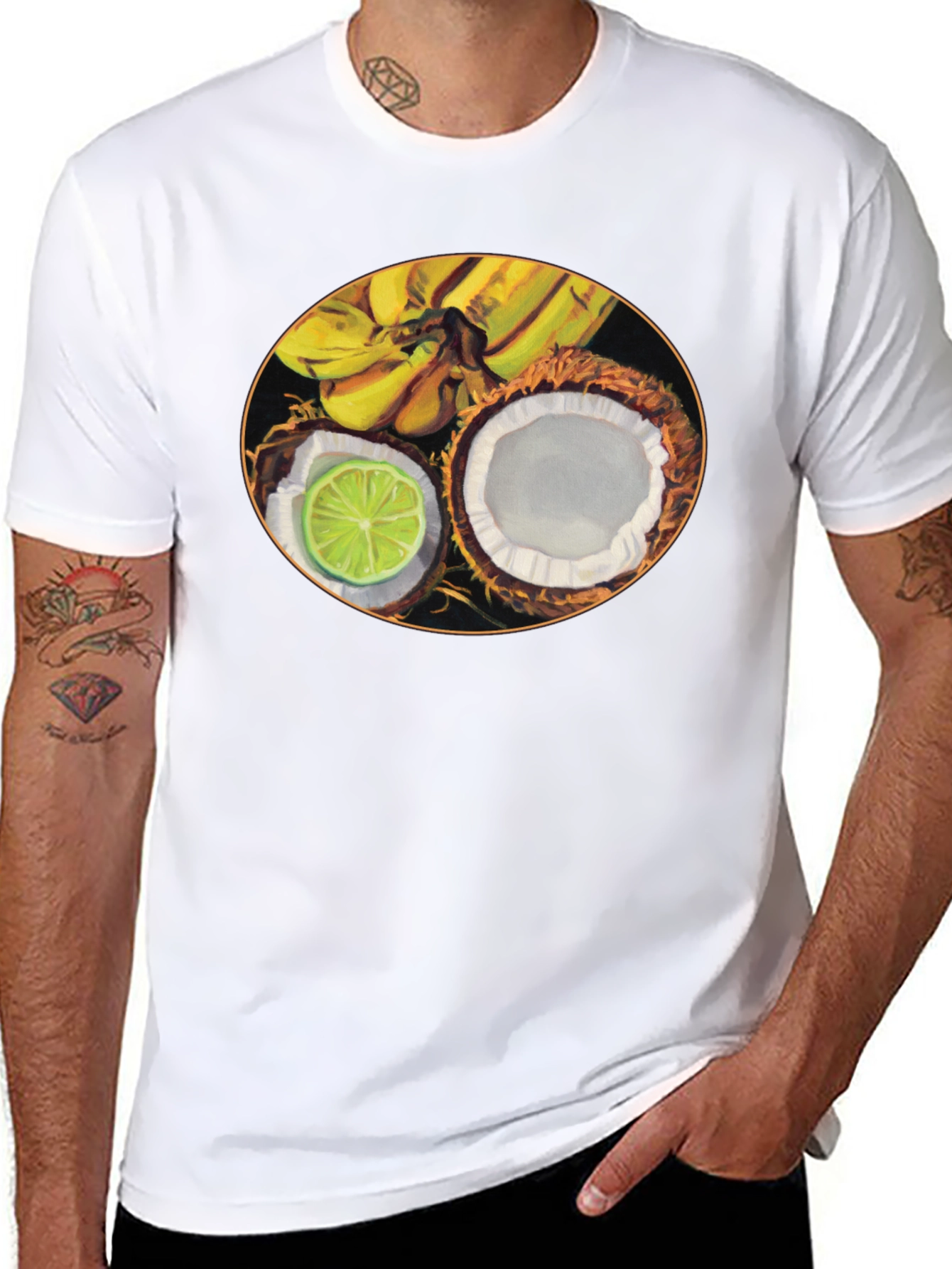 Tropical Fruit Graphic Black T-Shirt
