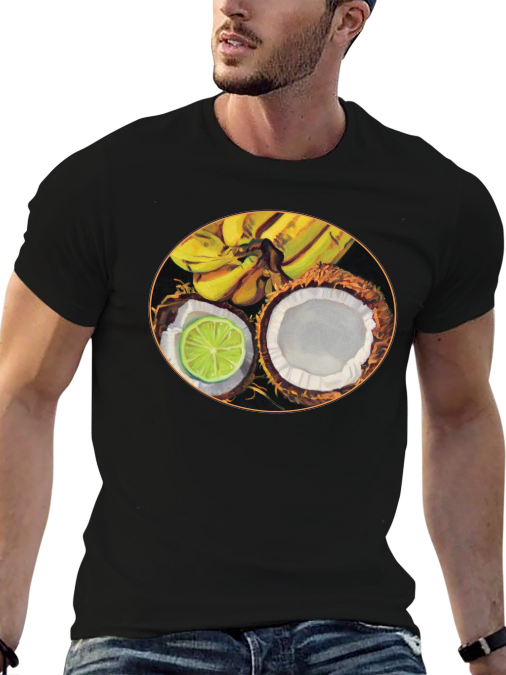 Tropical Fruit Graphic Black T-Shirt