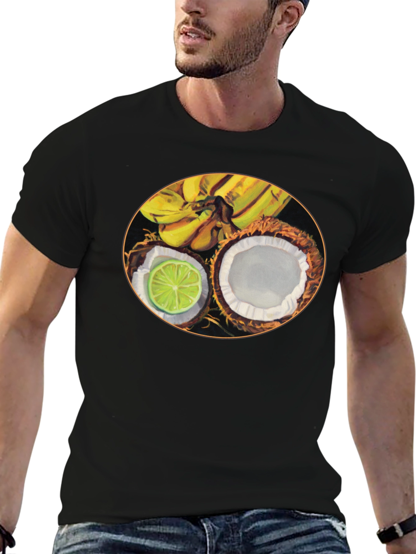 Tropical Fruit Graphic Black T-Shirt