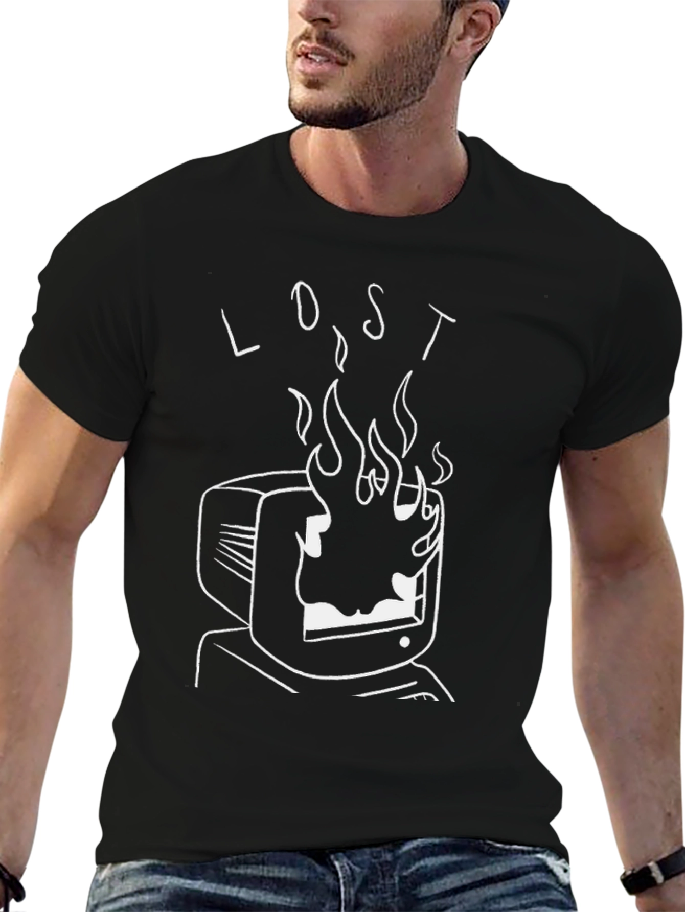 Lost in Flames Graphic Tee - Black Cotton T-Shirt