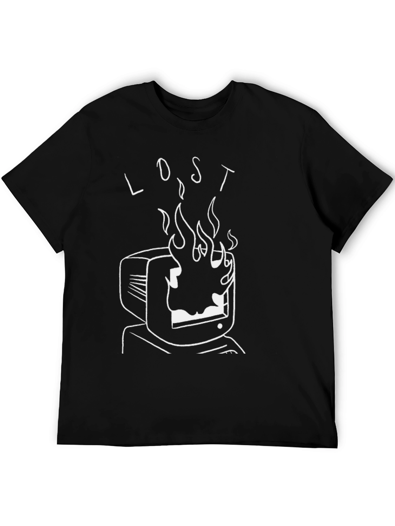 Lost in Flames Graphic Tee - Black Cotton T-Shirt