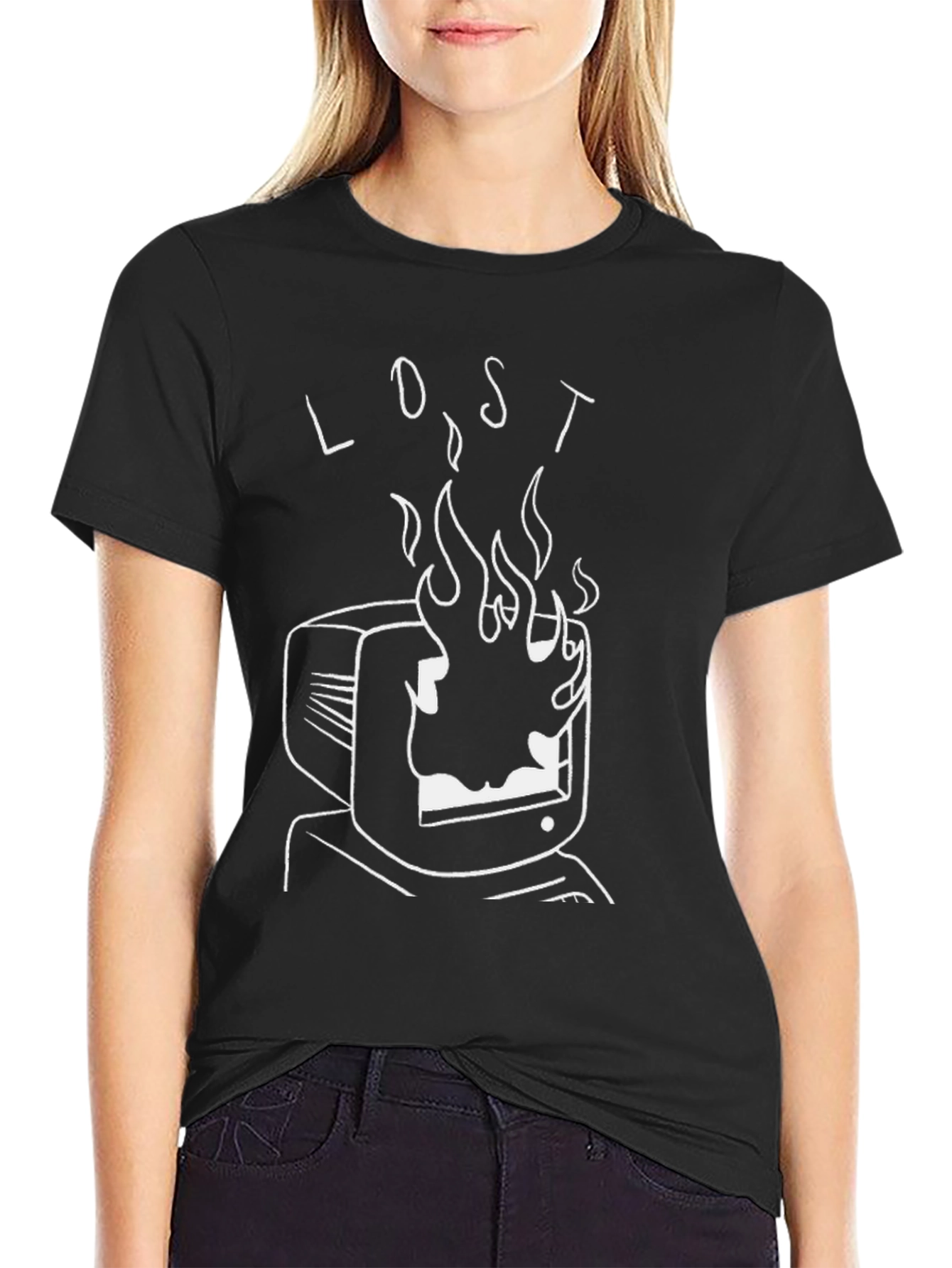 Lost in Flames Graphic Tee - Black Cotton T-Shirt
