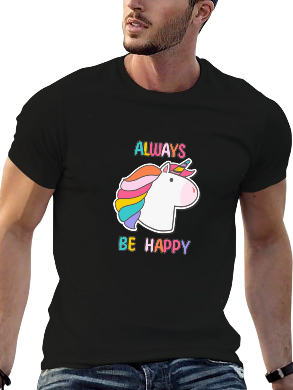 Unicorn Always Be Happy Black Tee