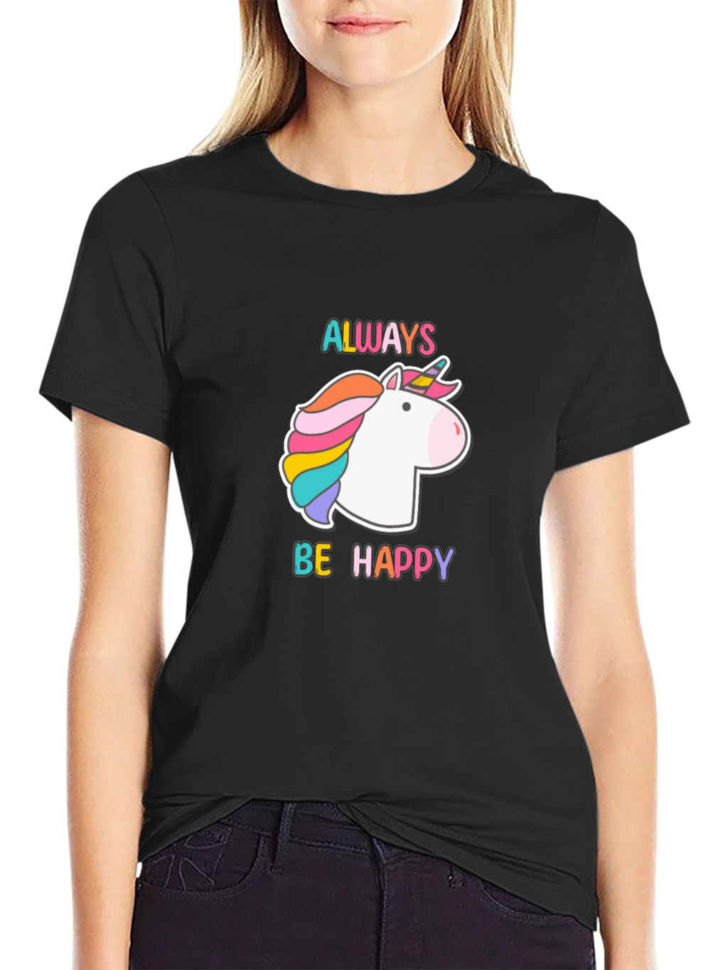 Unicorn Always Be Happy Black Tee