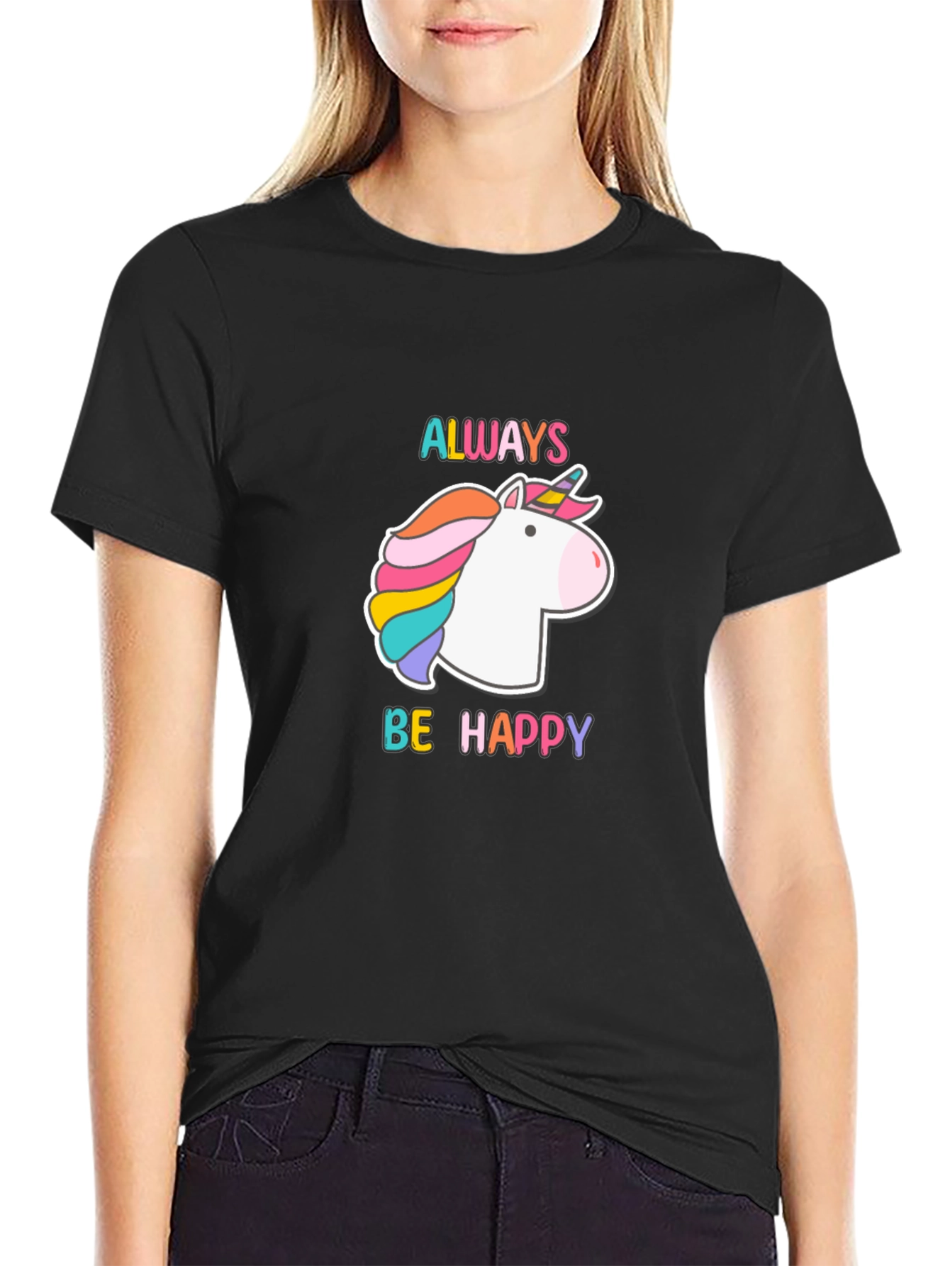 Unicorn Always Be Happy Black Tee