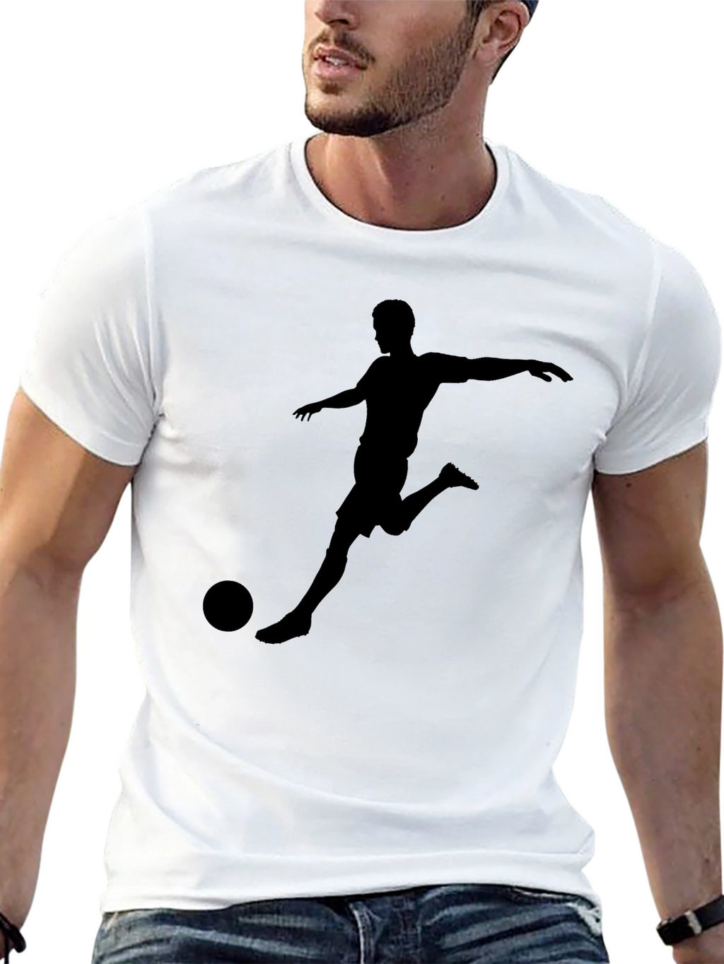 Mens Soccer Silhouette Graphic Tee - Black