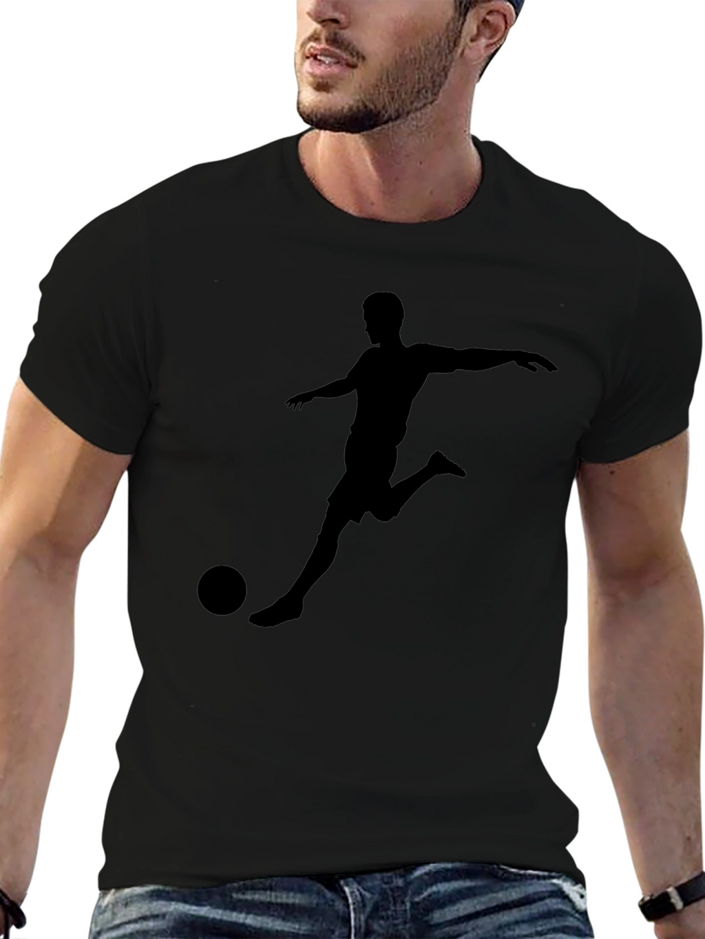 Mens Soccer Silhouette Graphic Tee - Black