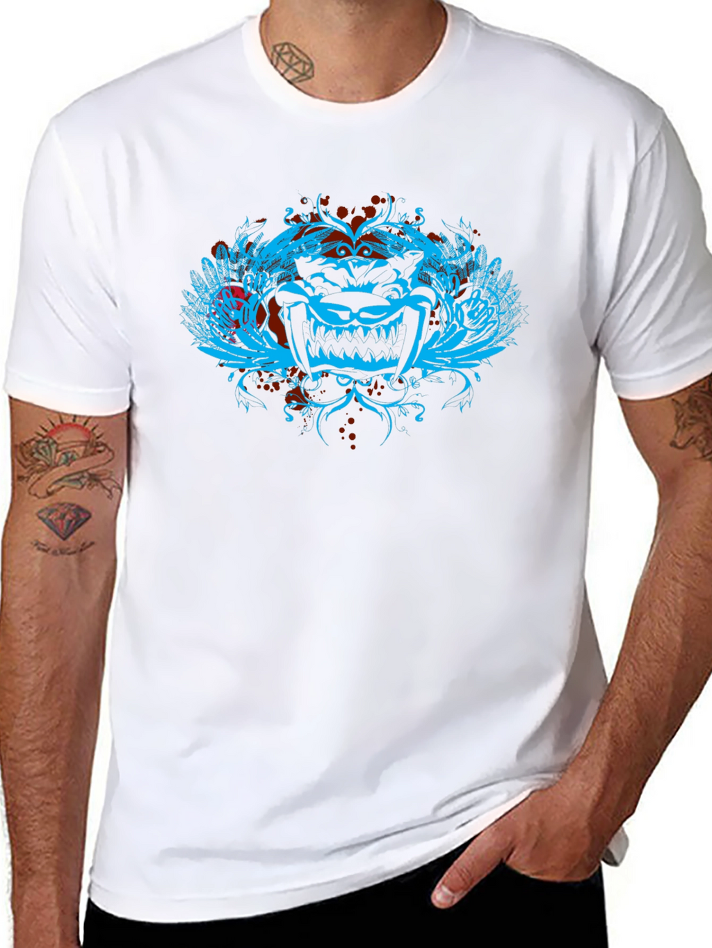 Edgy Graphic Tee - Mens Black Crewneck T-Shirt