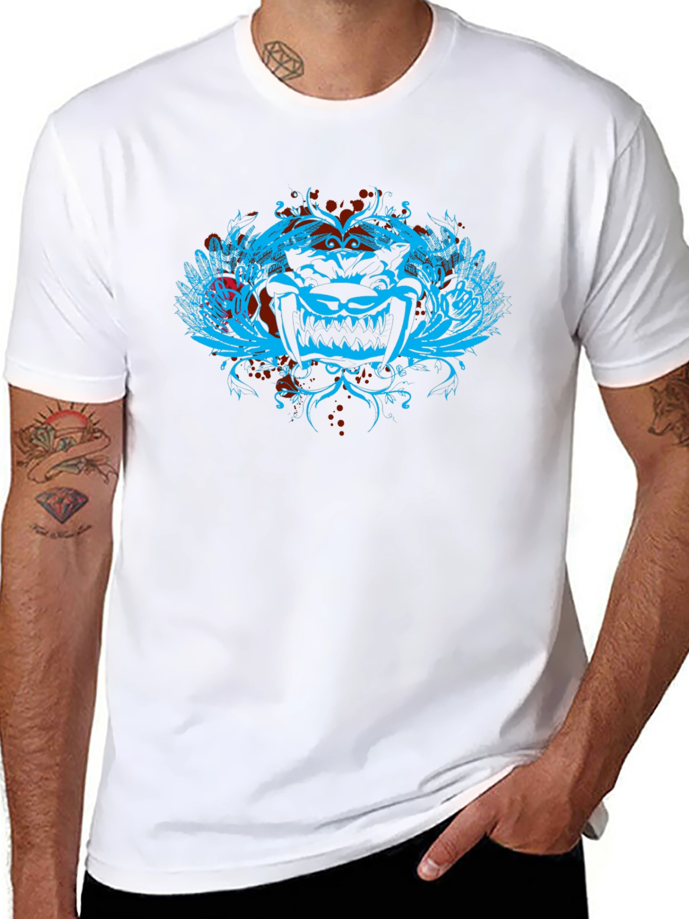 Edgy Graphic Tee - Mens Black Crewneck T-Shirt