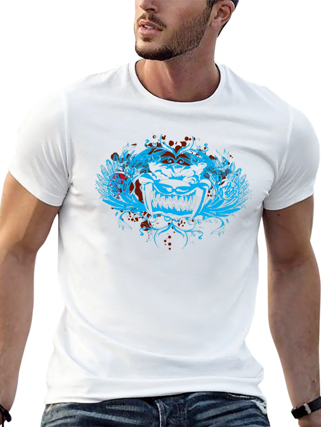 Edgy Graphic Tee - Mens Black Crewneck T-Shirt