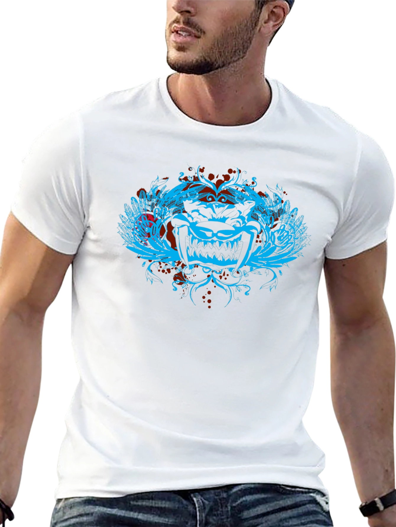 Edgy Graphic Tee - Mens Black Crewneck T-Shirt